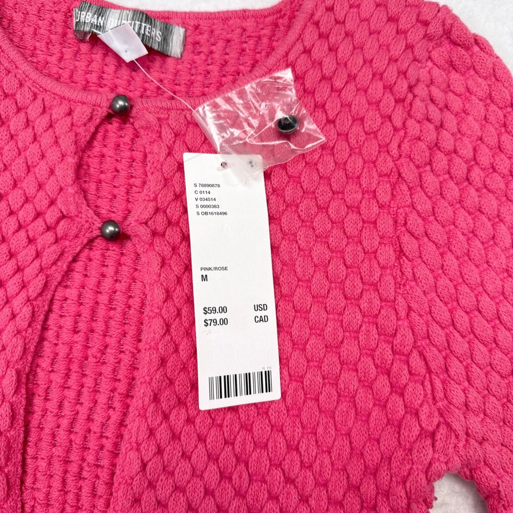 Urban Outfitters Sweater Medium Pink Crop Y2K Babydoll Britney Spears Barbie NEW - Picture 6 of 11